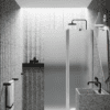 Hinged shower screen with fixed part Hietakari Infinia 214, aluminium frame, satin frosted glass