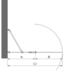 Hinged shower screen with fixed part Hietakari Infinia 214 – dimension drawing
