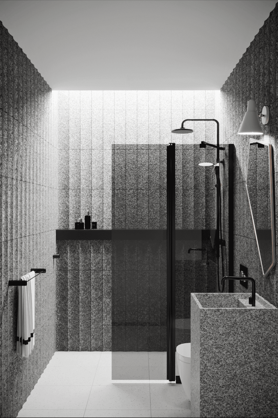 Hinged shower screen with fixed part Hietakari Infinia 214, black frame, grey tinted glass