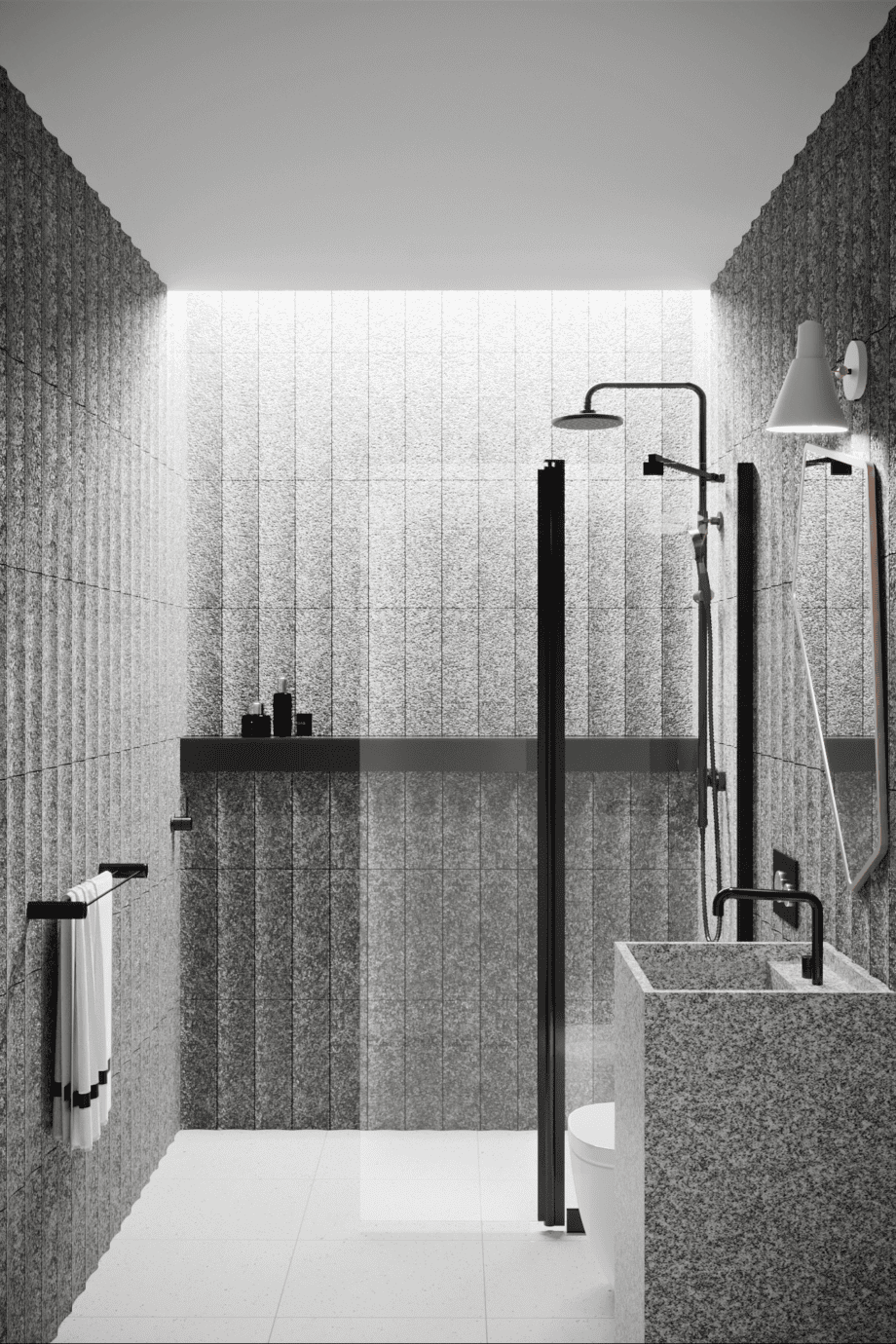 Hinged shower screen with fixed part Hietakari Infinia 214, black frame, clear glass