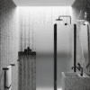 Hinged shower screen with fixed part Hietakari Infinia 214, black frame, satin frosted glass