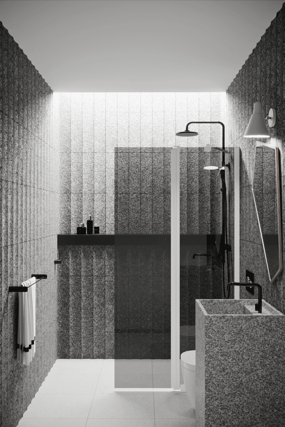 Hinged shower screen with fixed part Hietakari Infinia 214, white frame, grey tinted glass