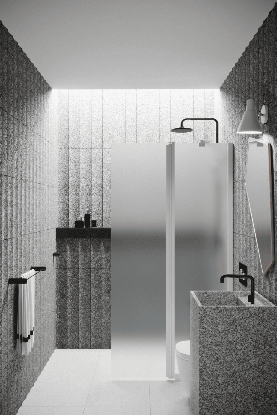 Hinged shower screen with fixed part Hietakari Infinia 214, white frame, satin frosted glass