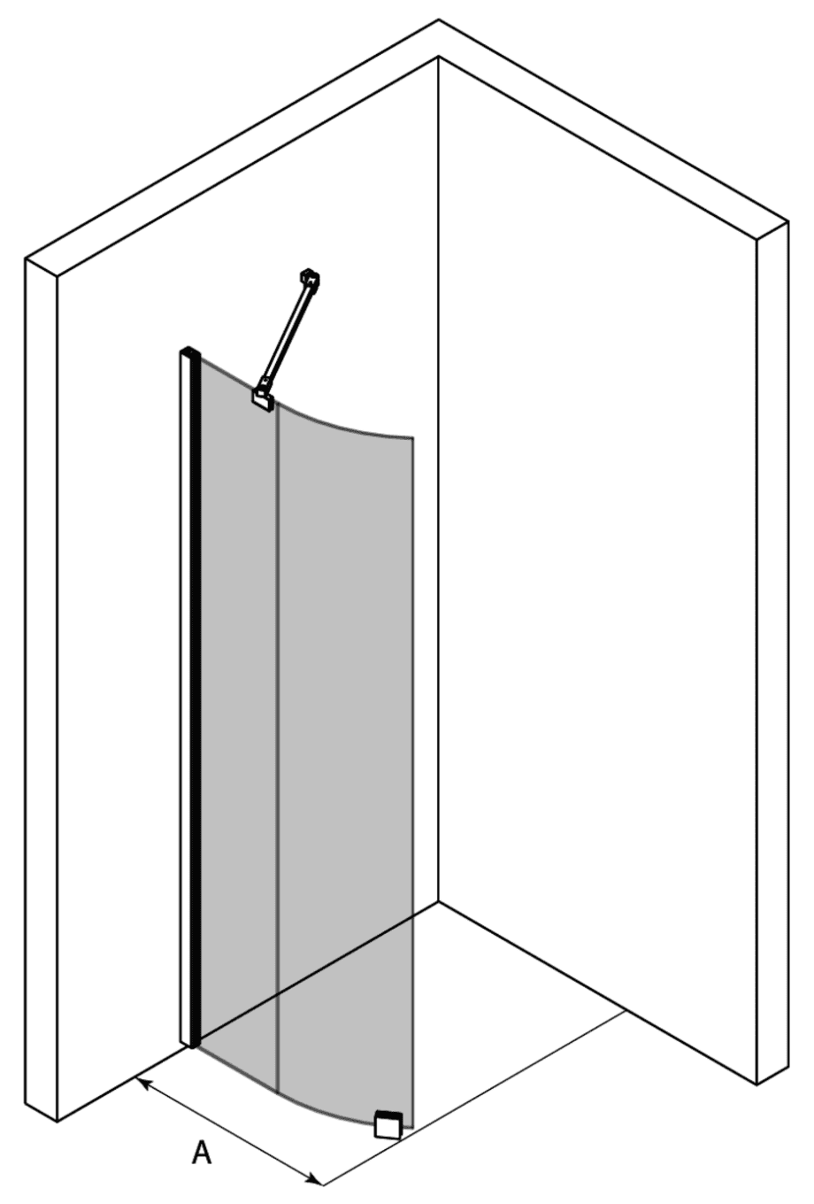 Curved fixed shower screen Hietakari Infinia 221 – 3D drawing Curved fixed shower screen Hietakari Infinia 221 – 3