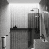 Curved fixed shower screen Hietakari Infinia 221, white frame, grey tinted glass Curved fixed shower screen Hietakari Infinia 221, white frame, grey tinted glass