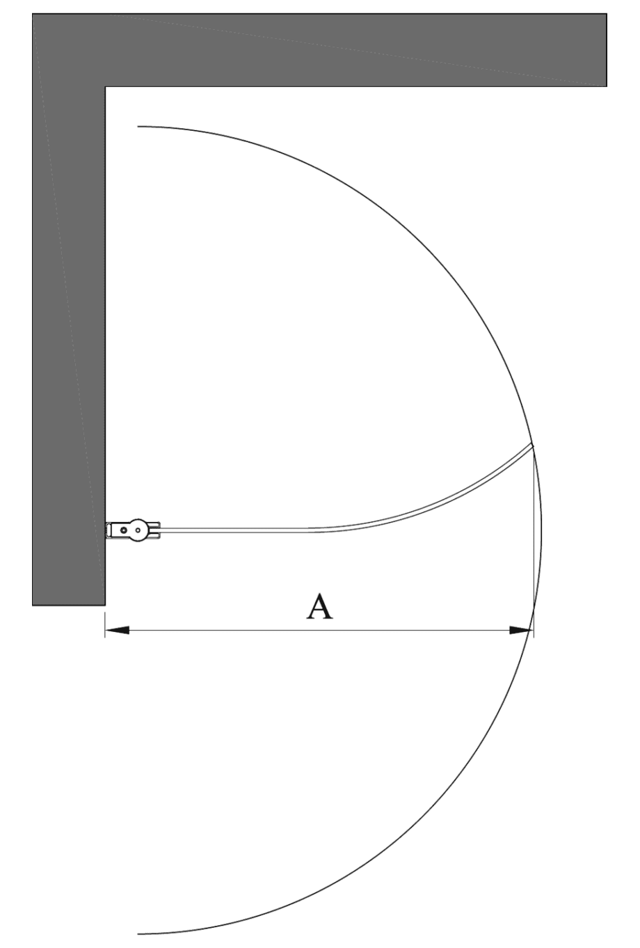 Curved hinged shower door Hietakari Infinia 222 – dimension drawing Curved hinged shower door Hietakari Infinia 222 – dimension drawing