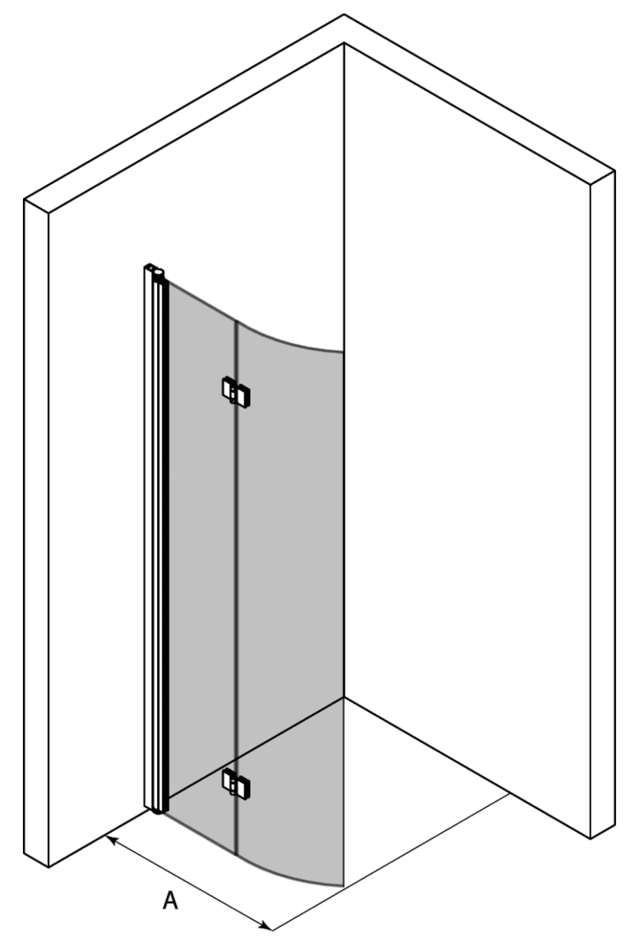 Curved folding shower screen Hietakari Infinia 223 – 3D drawing Curved folding shower screen Hietakari Infinia 223 – 3