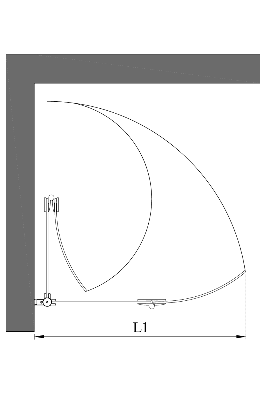 Curved folding shower screen Hietakari Infinia 223 – dimension drawing Curved folding shower screen Hietakari Infinia 223 – dimension drawing