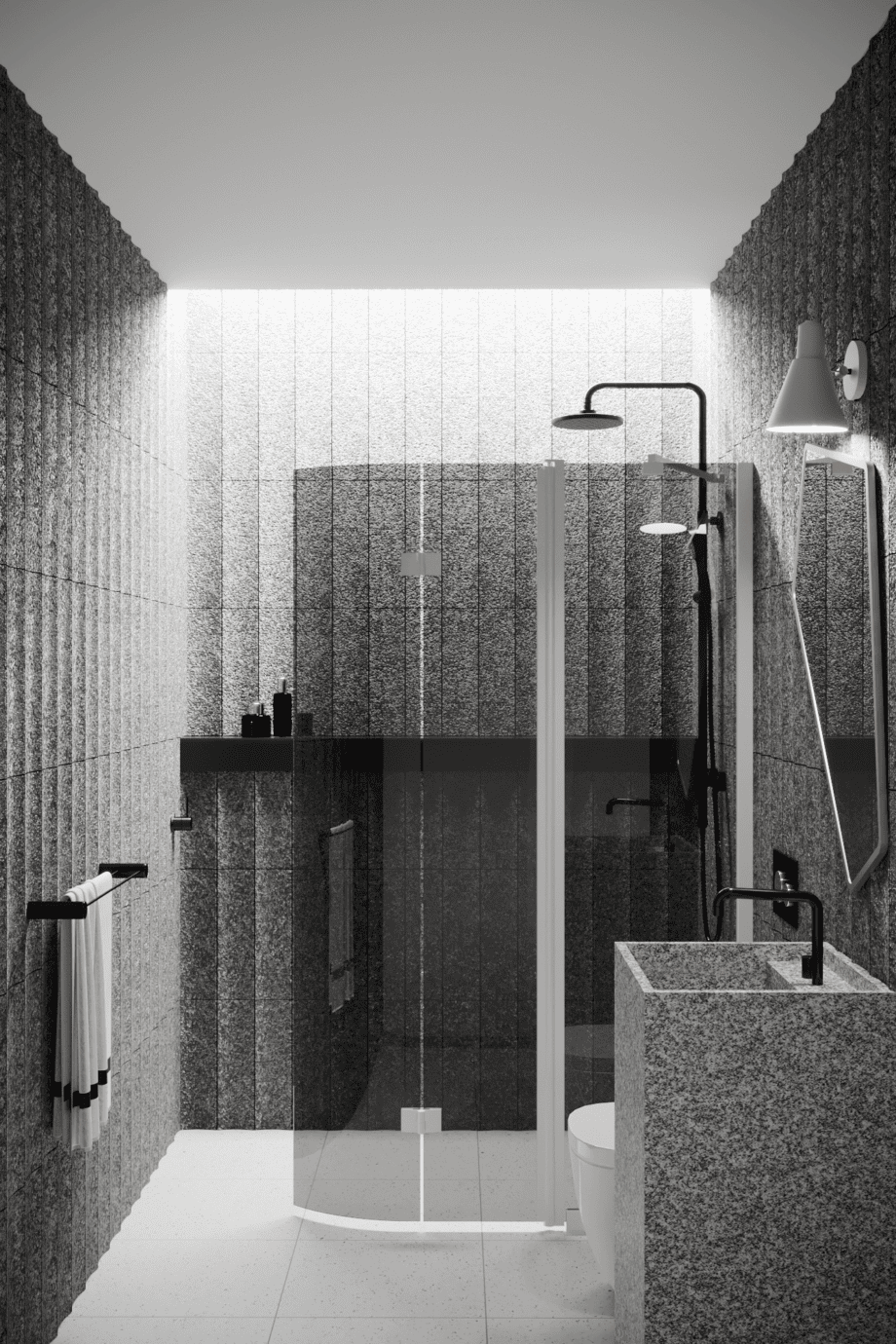 Curved folding shower screen with fixed part Hietakari Infinia 225, white frame, grey tinted glass