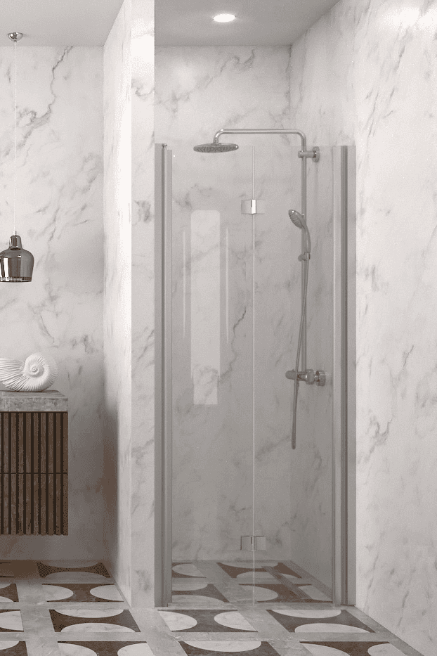Folding shower door with wall magnet Hietakari Infinia 234, aluminium frame, clear glass Folding shower door with wall magnet Hietakari Infinia 234, aluminium frame, clear glass