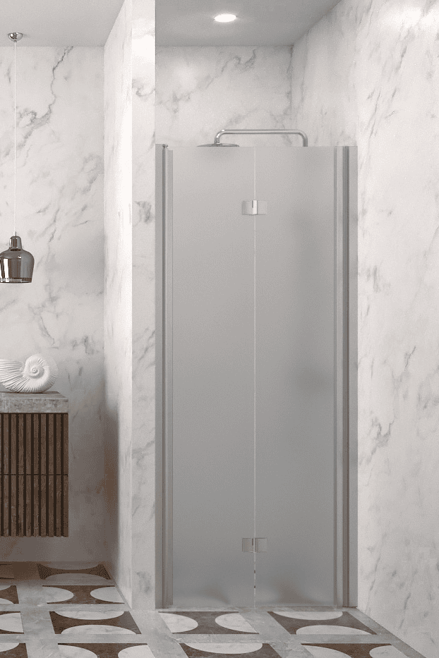 Folding shower door with wall magnet Hietakari Infinia 234, aluminium frame, satin frosted glass Folding shower door with wall magnet Hietakari Infinia 234, aluminium frame, satin frosted glass