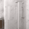 Hinged shower door with fixed part and wall magnet Hietakari Infinia 235, white frame, clear glass Hinged shower door with fixed part and wall magnet Hietakari Infinia 235, white frame, clear glass
