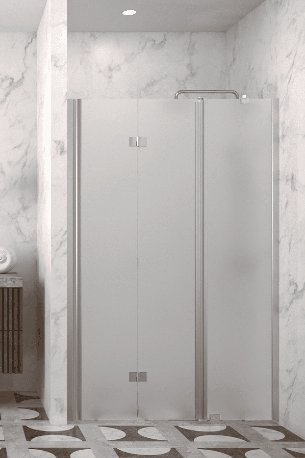 Folding shower door with fixed part and wall magnet Hietakari Infinia 236, aluminium frame, satin frosted glass Folding shower door with fixed part and wall magnet Hietakari Infinia 236, aluminium frame, satin frosted glass
