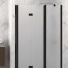 Folding shower door with fixed part and wall magnet Hietakari Infinia 236, black frame, satin frosted glass Folding shower door with fixed part and wall magnet Hietakari Infinia 236, black frame, satin frosted glass