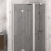 Folding shower door with fixed part and wall magnet Hietakari Infinia 236, white frame, grey tinted glass Folding shower door with fixed part and wall magnet Hietakari Infinia 236, white frame, grey tinted glass
