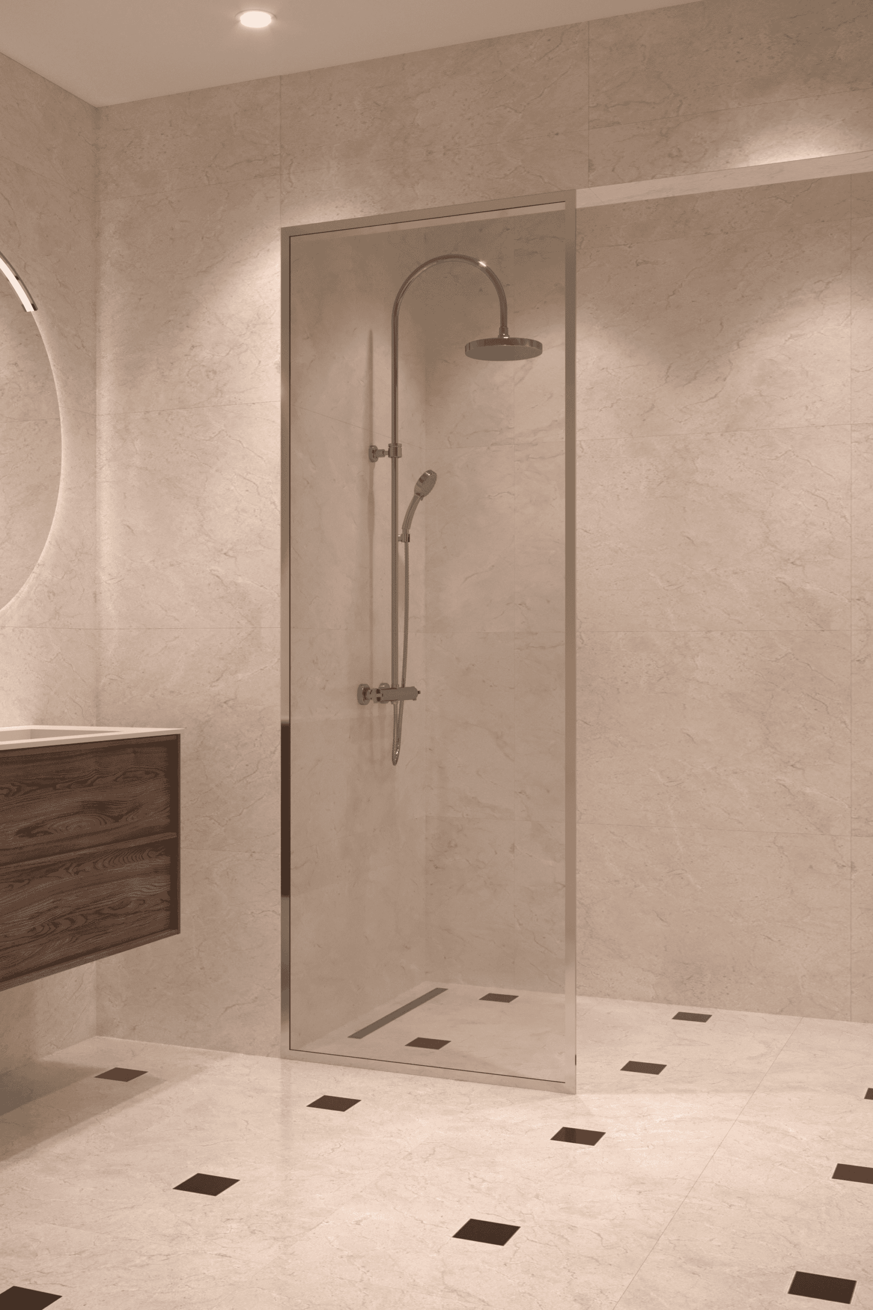 Fully framed fixed shower screen Hietakari Vetro 501, chrome fittings, clear glass Fully framed fixed shower screen Hietakari Vetro 501, chrome fittings, clear glass