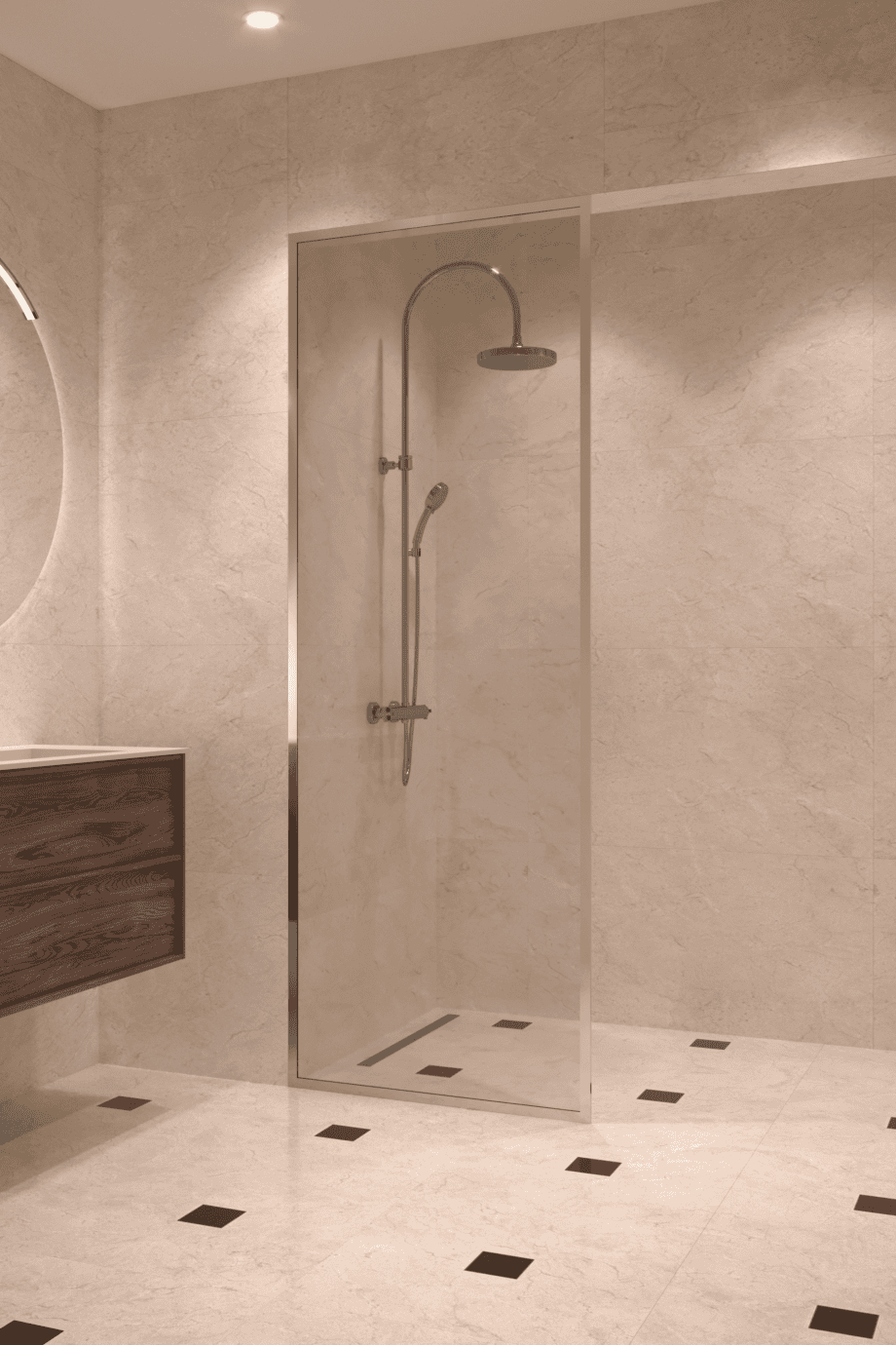 Fully framed fixed shower screen Hietakari Vetro 501, brass fittings, clear glass Fully framed fixed shower screen Hietakari Vetro 501, brass fittings, clear glass