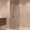 Fully framed fixed shower screen Hietakari Vetro 501, brass fittings, bronze tinted glass Fully framed fixed shower screen Hietakari Vetro 501, brass fittings, bronze tinted glass