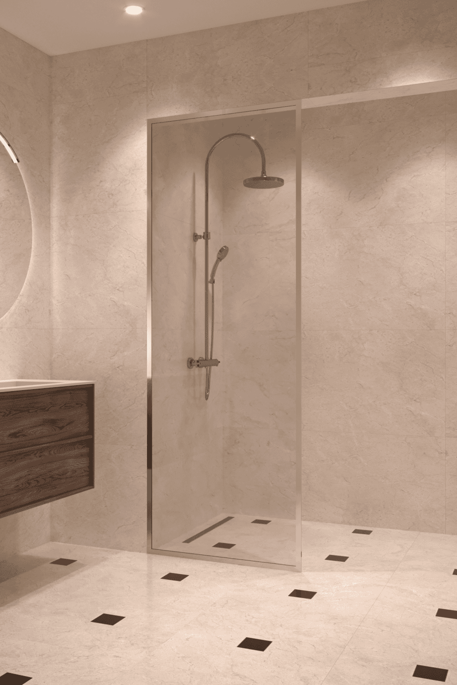 Fully framed fixed shower screen Hietakari Vetro 501, brass fittings, super bright glass Fully framed fixed shower screen Hietakari Vetro 501, brass fittings, super bright glass