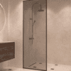 Fully framed fixed shower screen Hietakari Vetro 501, black fittings, grey tinted glass Fully framed fixed shower screen Hietakari Vetro 501, black fittings, grey tinted glass