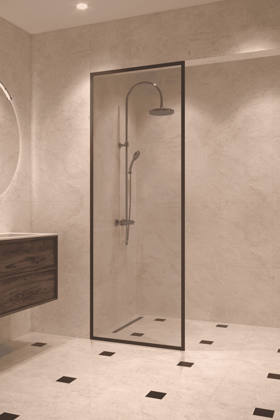 Fully framed fixed shower screen Hietakari Vetro 501, black fittings, clear glass Fully framed fixed shower screen Hietakari Vetro 501, black fittings, clear glass
