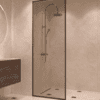 Fully framed fixed shower screen Hietakari Vetro 501, black fittings, bronze tinted glass Fully framed fixed shower screen Hietakari Vetro 501, black fittings, bronze tinted glass