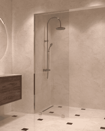 Partially framed fixed shower screen Hietakari Vetro 502, chrome fittings, clear glass