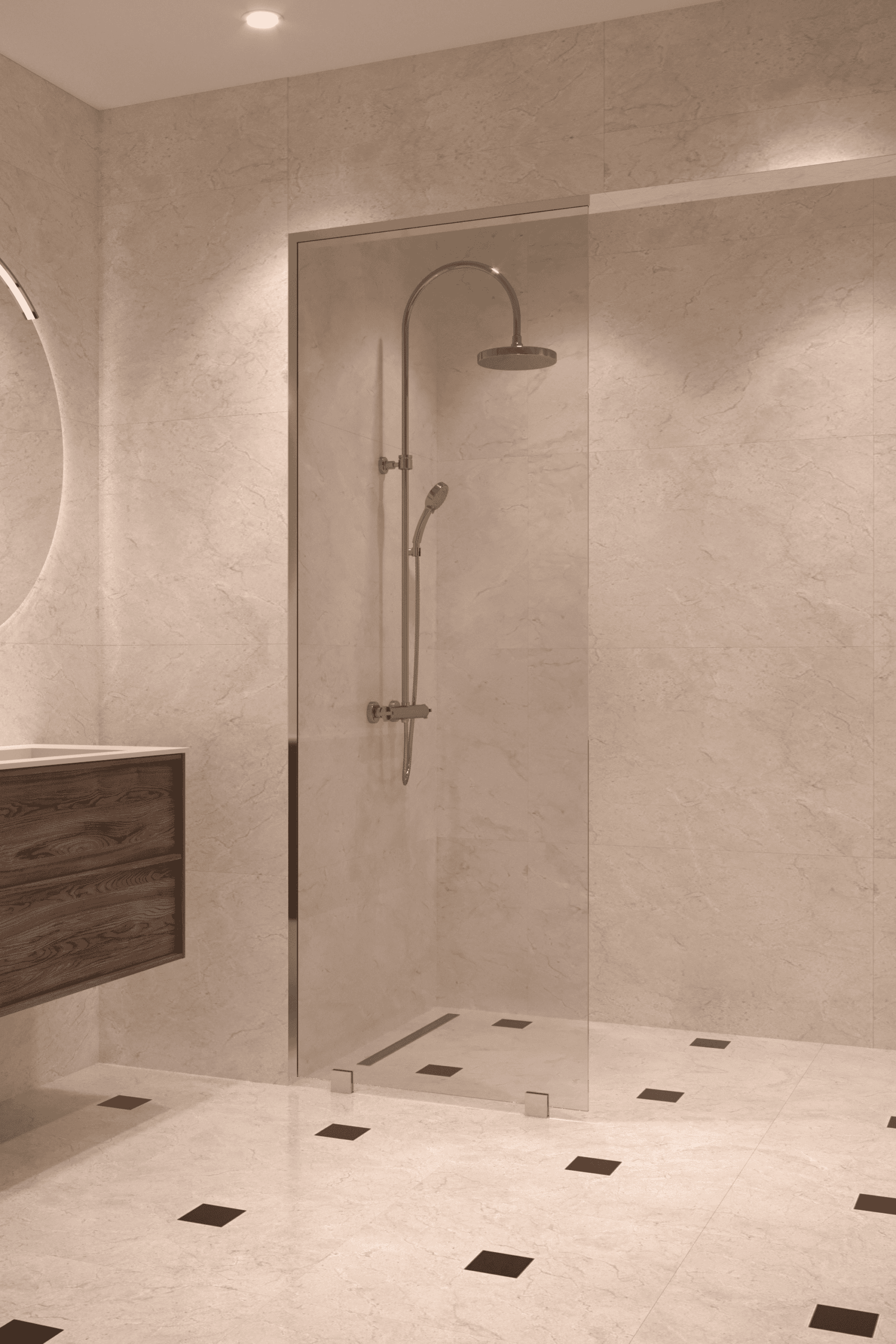 Partially framed fixed shower screen Hietakari Vetro 502, chrome fittings, clear glass Partially framed fixed shower screen Hietakari Vetro 502, chrome fittings, clear glass