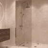 Partially framed fixed shower screen Hietakari Vetro 502, chrome fittings, bronze tinted glass Partially framed fixed shower screen Hietakari Vetro 502, chrome fittings, bronze tinted glass