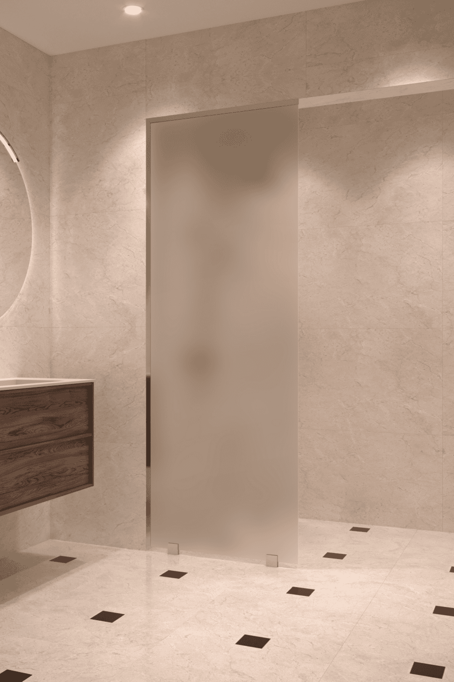 Partially framed fixed shower screen Hietakari Vetro 502, chrome fittings, satin frosted glass Partially framed fixed shower screen Hietakari Vetro 502, chrome fittings, satin frosted glass