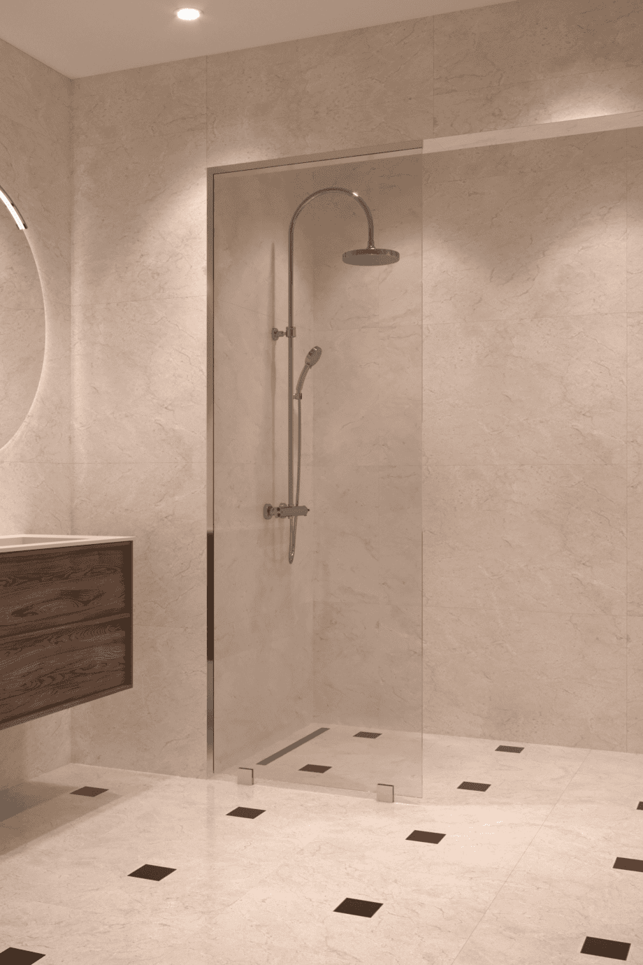 Partially framed fixed shower screen Hietakari Vetro 502, chrome fittings, super bright glass Partially framed fixed shower screen Hietakari Vetro 502, chrome fittings, super bright glass