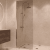 Partially framed fixed shower screen Hietakari Vetro 502, brass fittings, bronze tinted glass Partially framed fixed shower screen Hietakari Vetro 502, brass fittings, bronze tinted glass