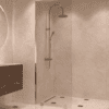 Partially framed fixed shower screen Hietakari Vetro 502, brass fittings, super bright glass Partially framed fixed shower screen Hietakari Vetro 502, brass fittings, super bright glass