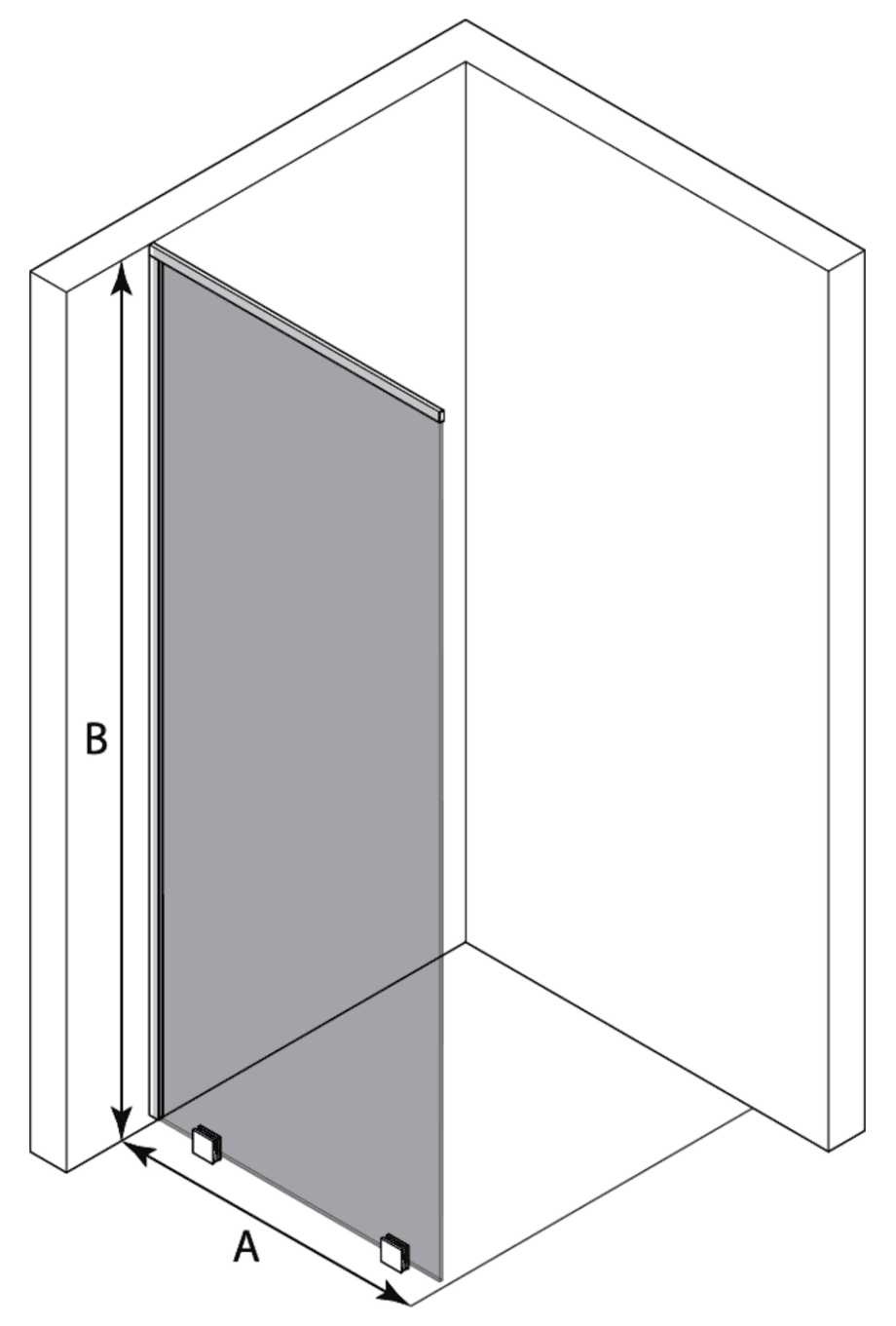 Partially framed fixed shower screen Hietakari Vetro 502 – dimension drawing Partially framed fixed shower screen Hietakari Vetro 502 – dimension drawing
