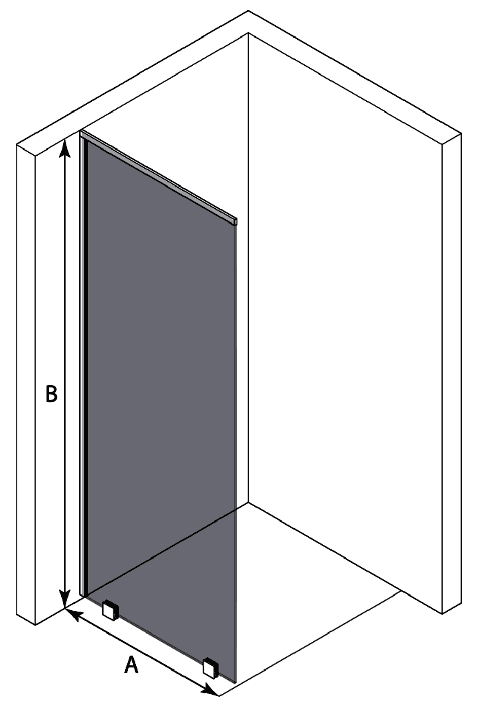 Partially framed fixed shower screen Hietakari Vetro 502 – dimension drawing Partially framed fixed shower screen Hietakari Vetro 502 – dimension drawing
