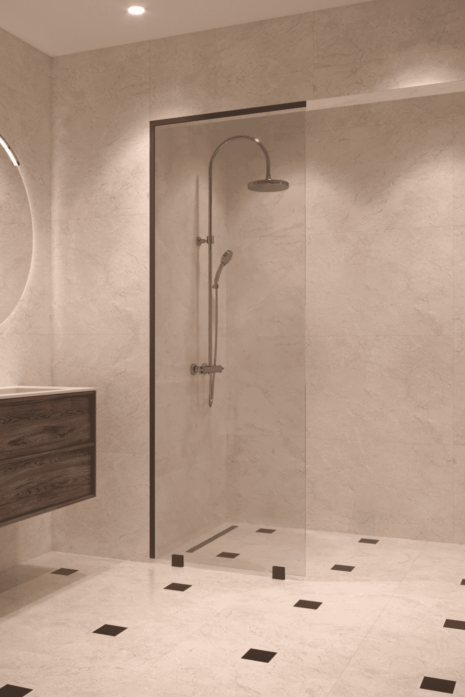 Partially framed fixed shower screen Hietakari Vetro 502, black fittings, clear glass Partially framed fixed shower screen Hietakari Vetro 502, black fittings, clear glass