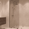 Partially framed fixed shower screen Hietakari Vetro 502, black fittings, bronze tinted glass Partially framed fixed shower screen Hietakari Vetro 502, black fittings, bronze tinted glass