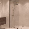 Partially framed fixed shower screen Hietakari Vetro 502, black fittings, super bright glass Partially framed fixed shower screen Hietakari Vetro 502, black fittings, super bright glass