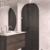 Arched fixed shower screen Hietakari Vetro 509, chrome fittings, black glass Arched fixed shower screen Hietakari Vetro 509, chrome fittings, black glass