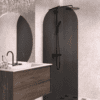 Arched fixed shower screen Hietakari Vetro 509, black fittings, black glass Arched fixed shower screen Hietakari Vetro 509, black fittings, black glass