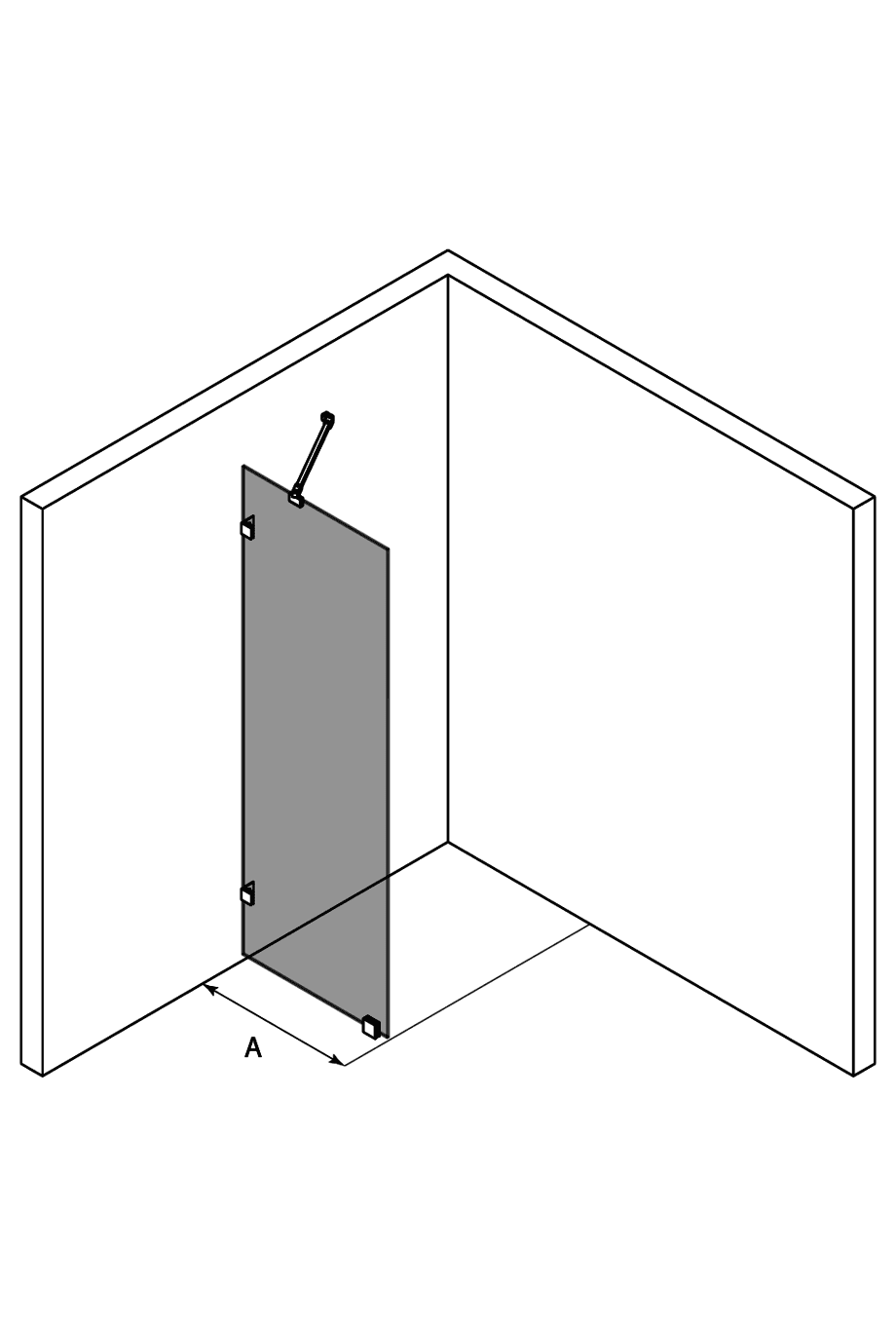 Fixed shower screen Hietakari Vetro 511 ā 3D drawing Fixed shower screen Hietakari Vetro 511 ā 3D drawing