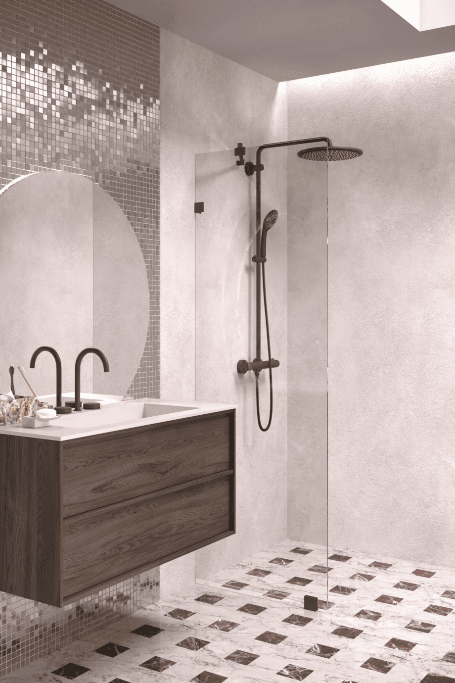 Fixed shower screen Hietakari Vetro 511, Cocoa fittings, clear glass Fixed shower screen Hietakari Vetro 511, Cocoa fittings, clear glass