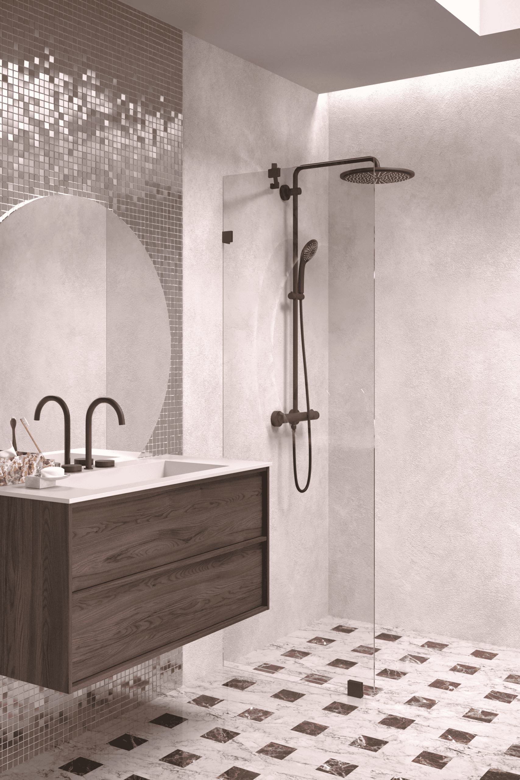 Fixed shower screen Hietakari Vetro 511, Cocoa fittings, clear glass Fixed shower screen Hietakari Vetro 511, Cocoa fittings, clear glass