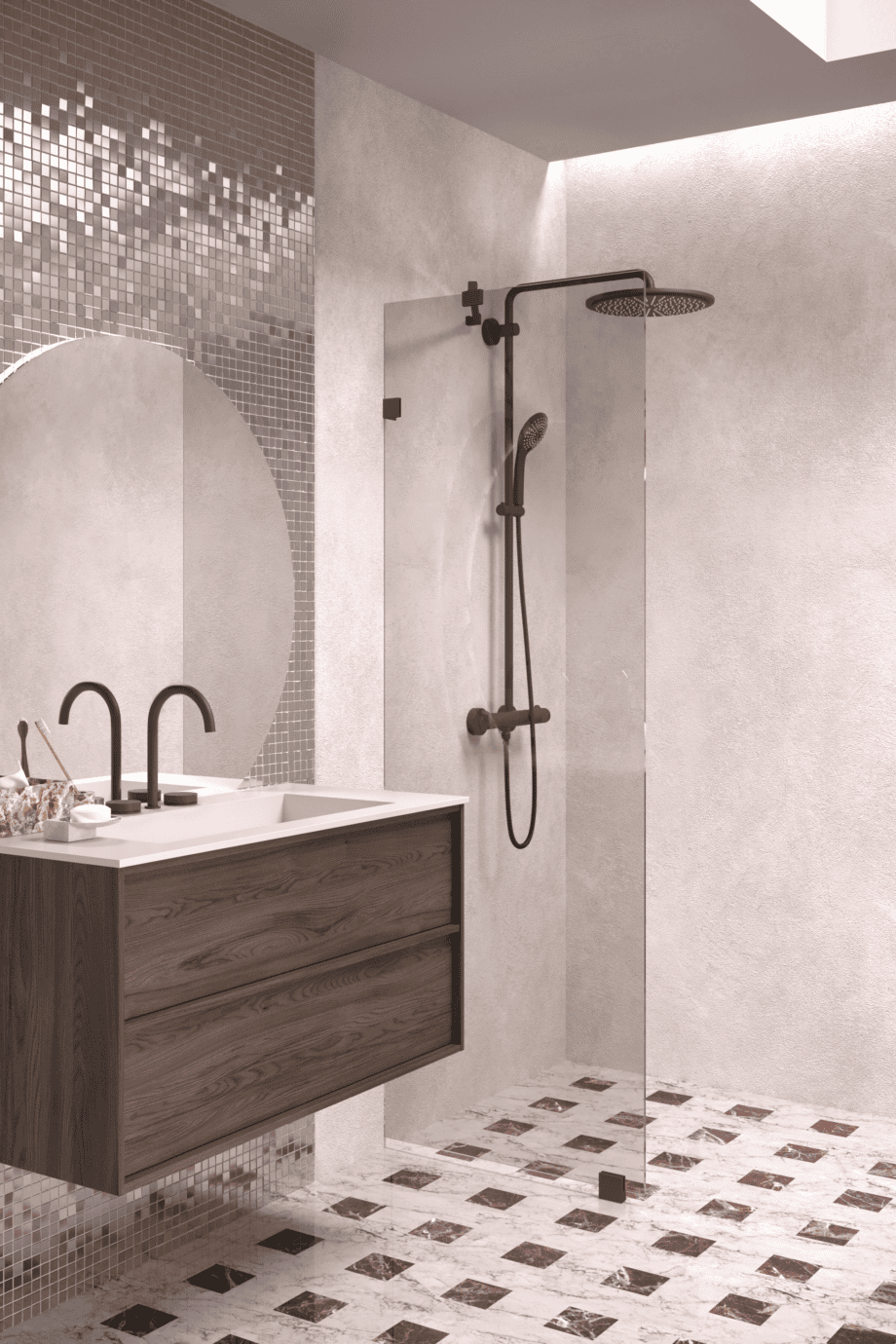 Fixed shower screen Hietakari Vetro 511, Cocoa fittings, bronze tinted glass Fixed shower screen Hietakari Vetro 511, Cocoa fittings, bronze tinted glass