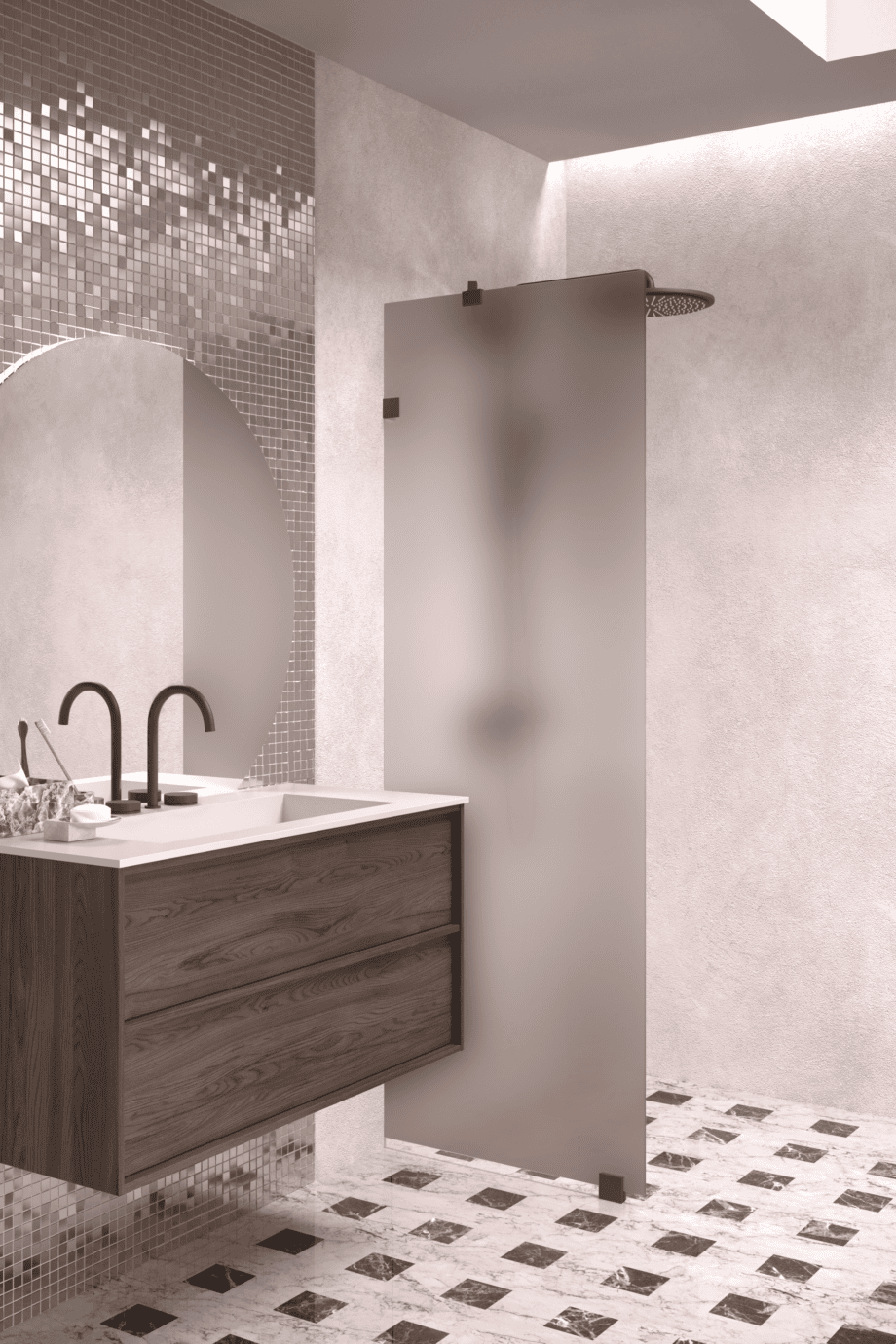 Fixed shower screen Hietakari Vetro 511, Cocoa fittings, brown satin glass Fixed shower screen Hietakari Vetro 511, Cocoa fittings, brown satin glass