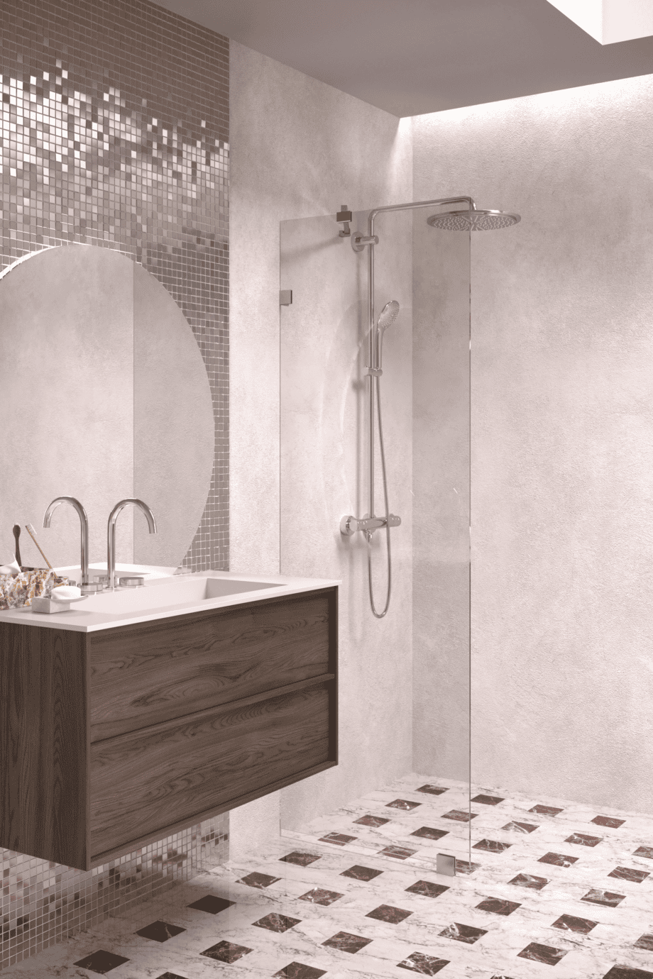 Fixed shower screen Hietakari Vetro 511, brushed fittings, clear glass Fixed shower screen Hietakari Vetro 511, brushed fittings, clear glass