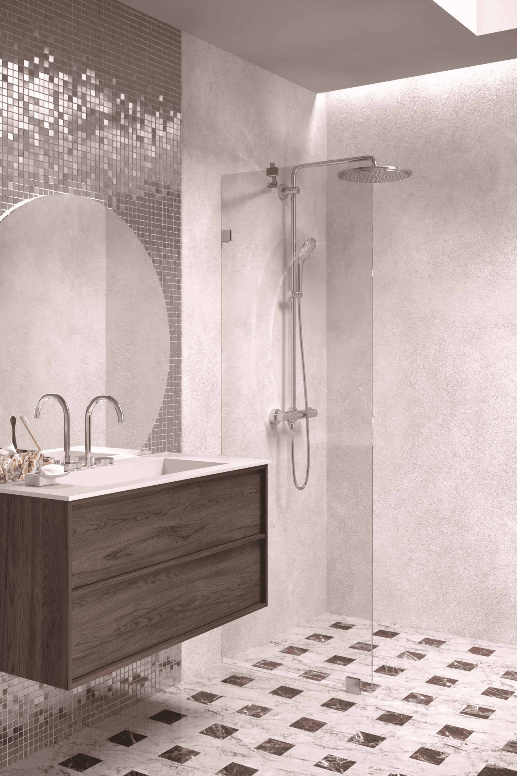 Fixed shower screen Hietakari Vetro 511, brushed fittings, clear glass Fixed shower screen Hietakari Vetro 511, brushed fittings, clear glass