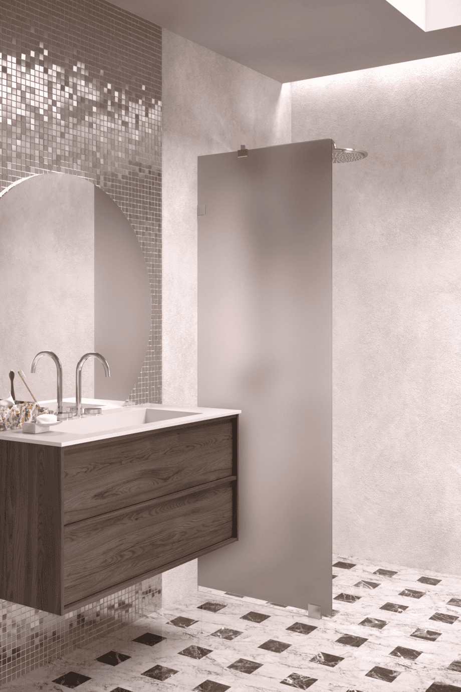 Fixed shower screen Hietakari Vetro 511, brushed fittings, brown satin glass Fixed shower screen Hietakari Vetro 511, brushed fittings, brown satin glass