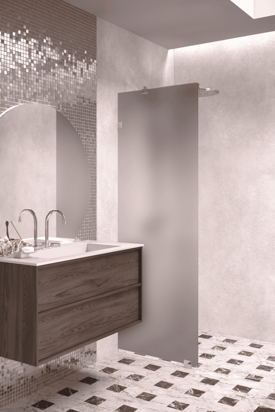 Fixed shower screen Hietakari Vetro 511, chrome fittings, grey satin glass Fixed shower screen Hietakari Vetro 511, chrome fittings, grey satin glass