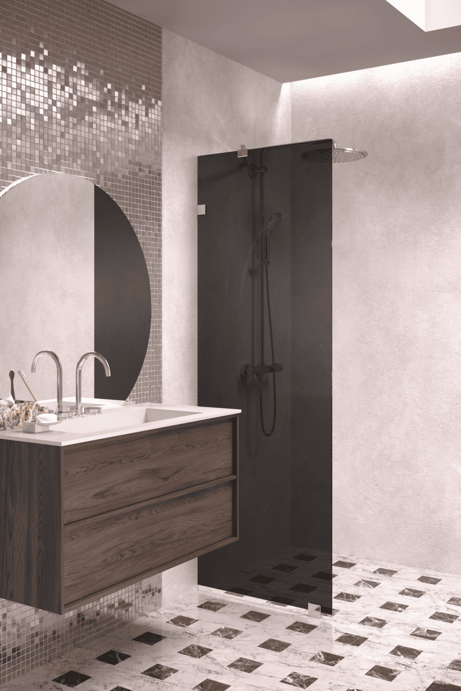 Fixed shower screen Hietakari Vetro 511, chrome fittings, black glass Fixed shower screen Hietakari Vetro 511, chrome fittings, black glass
